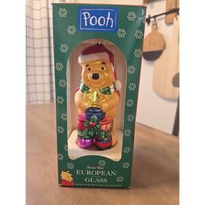 Santa’s Best Winnie the Pooh European Hand Blown Glass Christmas Ornament